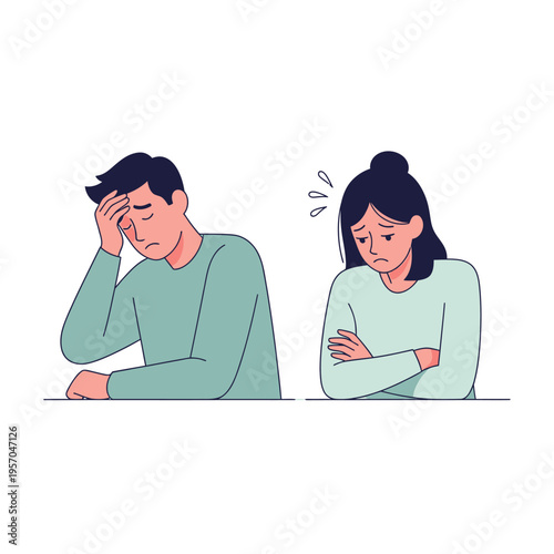 Couple feeling stressed and sad, couple conflict, relationship problems, emotional distress, mental health