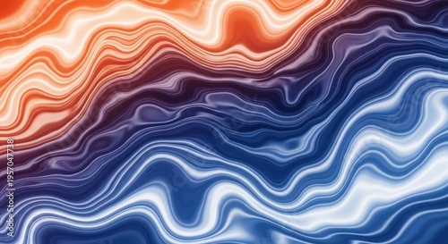 A colorful abstract image with wavy lines and orange, blue, and white colors