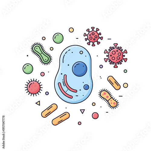 Microscopic organisms: cell, bacteria, viruses, germs illustration