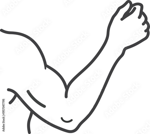 Outline drawing of a human arm bent sharply at the elbow joint showing muscle contour and flexed position.