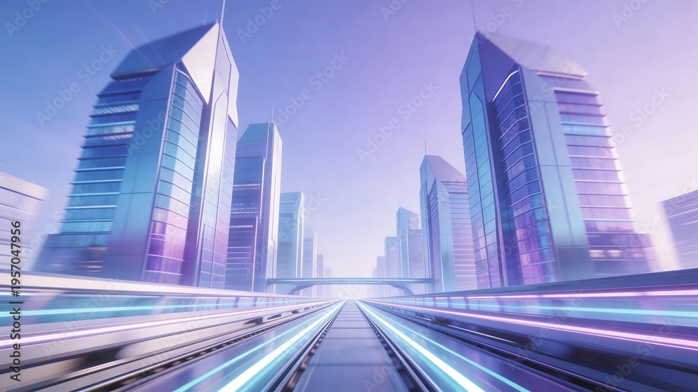 Fototapeta premium Futuristic city with highspeed train