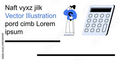 Business analysis, financial services, budgeting, problem-solving, accounting, career advice. Person holding a question mark next to a calculator. Business analysis and financial services concept