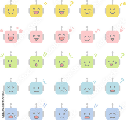 カラフルなロボットの表情アイコンセット / vector eps