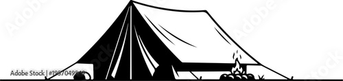 Vector illustration of a black and white camping tent