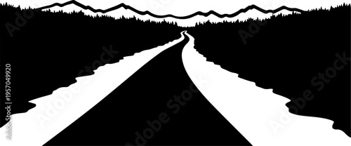 Black and white road vector, highway silhouette, road sign illustration, travel background