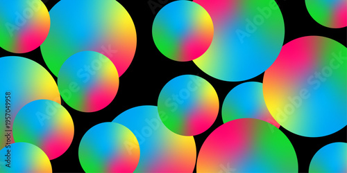 Abstract rainbow background featuring a celebration of colorful round balloons and bright bokeh circle patterns with a soft light blur texture for a festive holiday wallpaper illustration.