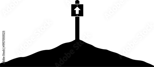 Black silhouette mountain landscape, direction sign vector, upward arrow icon, simple illustration