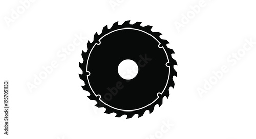 Circular saw blade design featuring a bold black silhouette