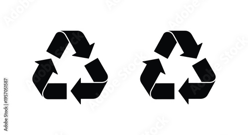 Two black recycle symbols displayed against a white background silhouette