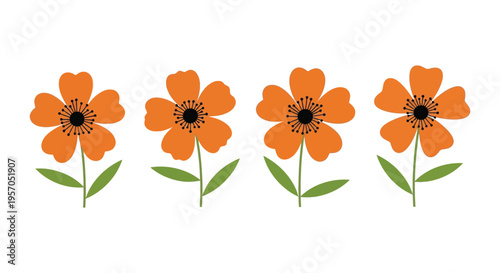 Four orange poppy flowers arranged in a simple flat silhouette