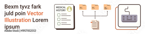 Digital records management, healthcare data organization, medical history, information technology, personal data storage, digital documentation. Medical history form, connected folders, and USB cable