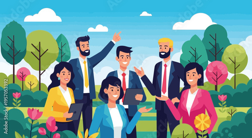 Diverse Business Professionals Collaborating Outdoors in a Park Setting