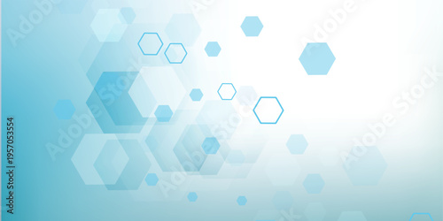 Health care or medical abstract background with hexagons, lines and dots. Scientific innovation banner template concept. Biology and pharmaceutical technology background. Vector illustration.