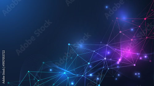 Global network connection website header or banner design. Abstract background with connecting dots and lines. Global business. Social network communication. Internet technology. Vector illustration
