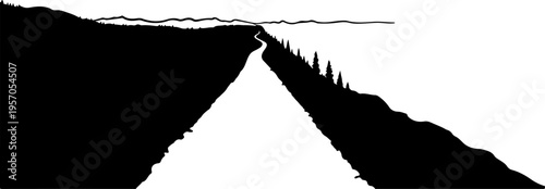Vector mountain landscape silhouette, black and white
