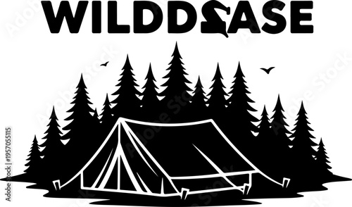 Vector camping tent icon with forest landscape
