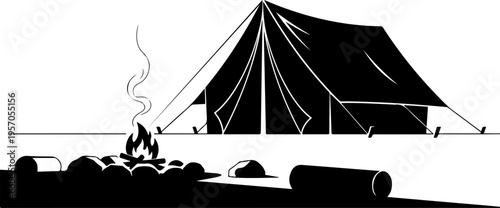 Vector illustration of black tent and campfire