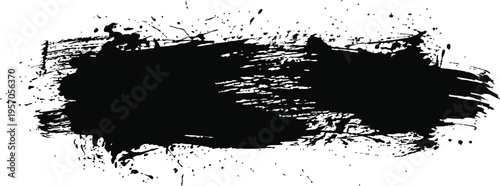 A black brush stroke on a white background creating a bold and expressive visual effect with textured edges and dynamic movement