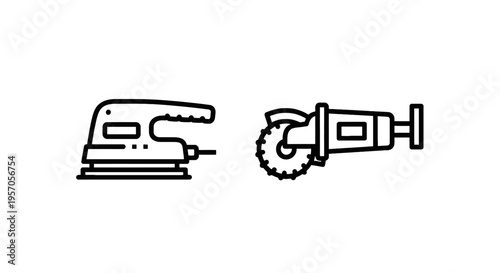 Power tools icon set: orbital sander and reciprocating saw for carpentry & diy projects with hand tools