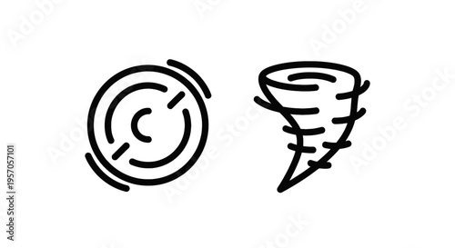 Hurricane cyclone and tornado line art icons illustrating severe weather and natural disasters with extreme weather