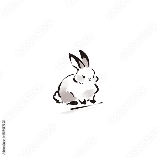 うさぎの水墨画イラスト・和風墨絵の動物アート素材・透過