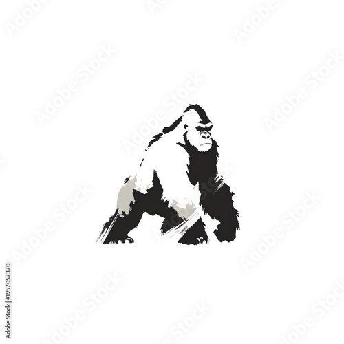 ゴリラの墨絵イラスト・和風水墨画の動物アート素材・透過