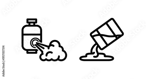 Industrial process and construction material icons: gas release, mixing, and manufacturing operations, gas tank