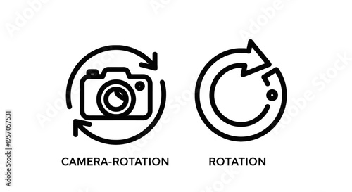 Camera rotation and general refresh cycle icons illustrating user interface, recording, and photo editing concepts, rotation icon