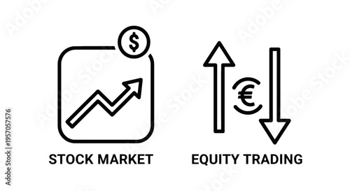 Stock market growth graph and equity trading exchange rate icons for finance, investment, and business analytics, finance icon