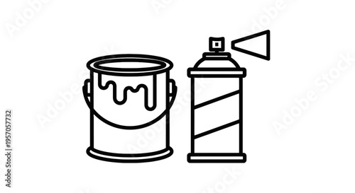 Paint can and spray paint tools icons for home renovation and artistic projects with art supplies