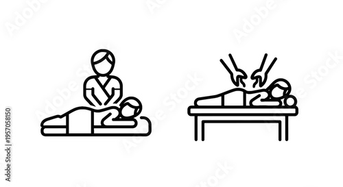 Professional wellness and spa treatment icons depicting massage therapy sessions with hands on back for relaxation physiotherapy and healthcare services
