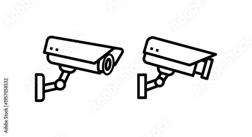 Security camera and cctv surveillance icon set for safety monitoring and property protection, outline vector illustration for tech and smart home security apps