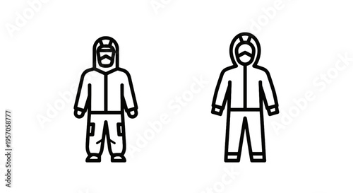 Worker protection gear icons: full body suit and hooded protective clothing with line art