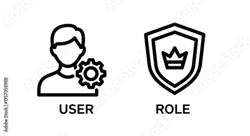 User profile settings and administrative role icons for system management and access control with outline icon