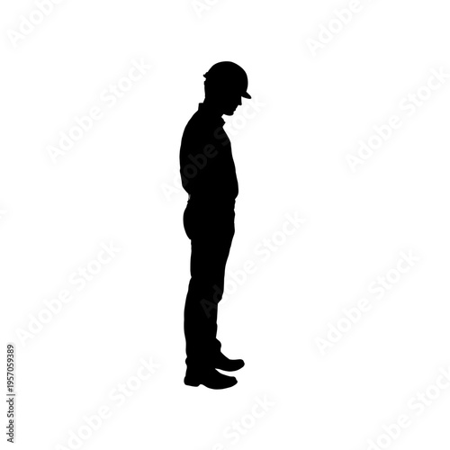 Worker silhouette wearing safety helmet -  vector illustration