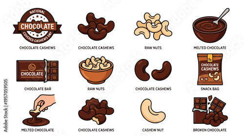 Chocolate and nuts food items collection.