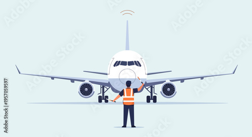 Airplane Ground Crew Illustration – Aircraft Marshalling Vector Design