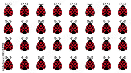Seamless cute cartoon ladybug pattern. Red and black insect vector background. Childish nursery wallpaper or wrapping paper texture with ladybirds.