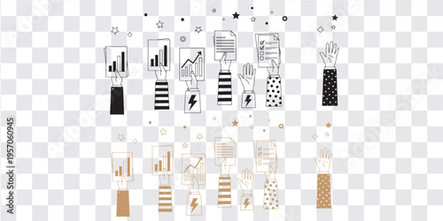Hands Abstract Data Visualization Bar Chart Icon Set Illustration Vector