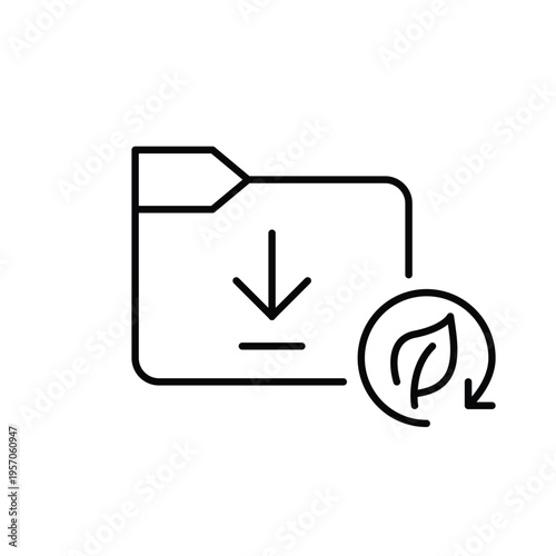 File download folder, leaf and renew arrow. Sustainable data storage, online virtual files. Pixel perfect, editable stroke vector icon