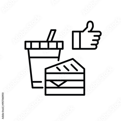 Lunch meal of sandwich, fountain drink and like. Fast food order approval, satisfaction and positive customer feedback. Pixel perfect, editable stroke vector icon