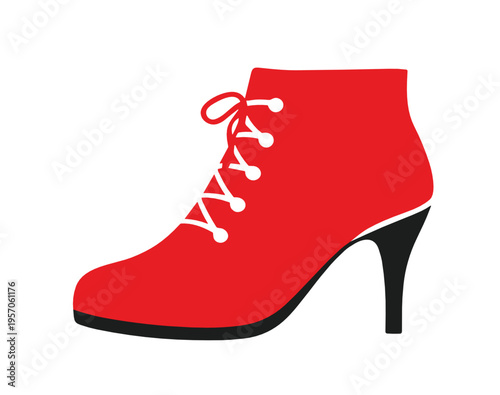 Red lace up ankle boot with high heel in bold fashion style. Modern footwear vector for boutique promotions, seasonal shopping graphics and trendy ecommerce layouts.
