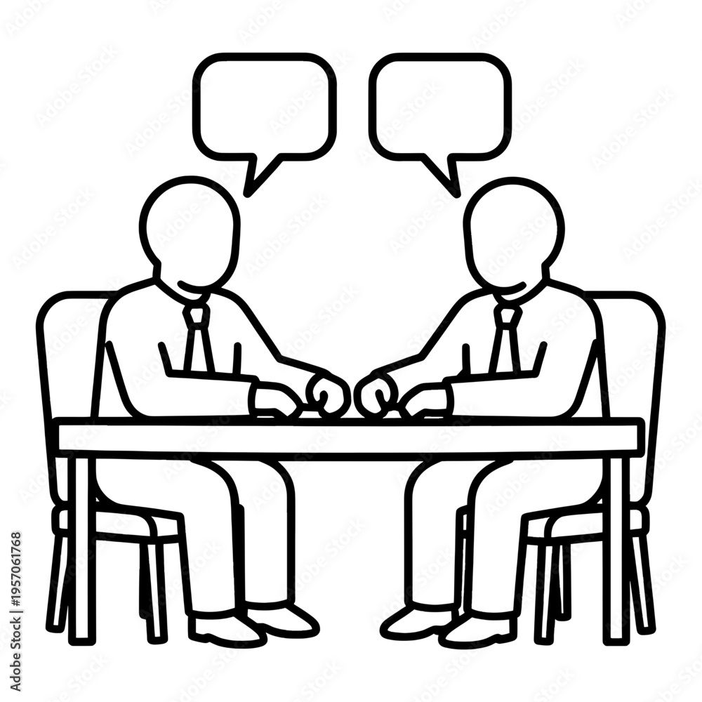 Obraz premium Two People Talking Across Table Line Icon