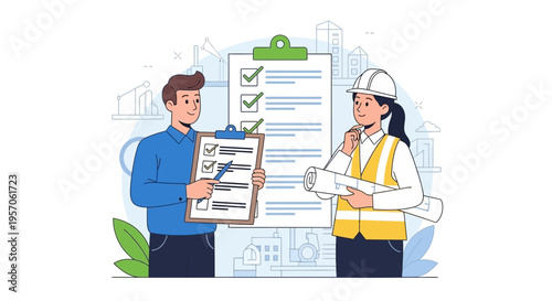 Architects Reviewing Construction Project Checklist