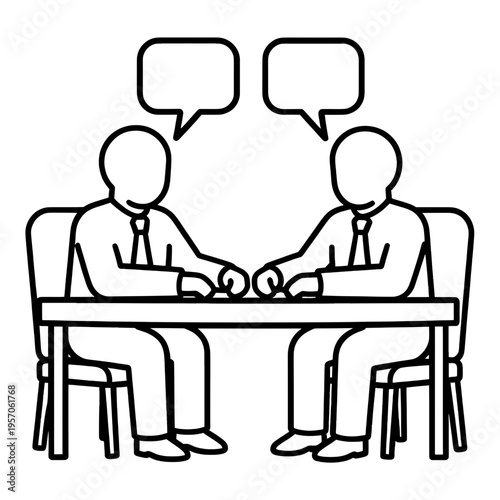 Two People Talking Across Table Line Icon