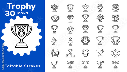 Trophy icons for awards and recognition with various designs