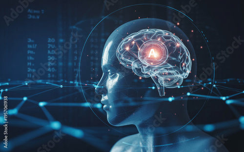 Innovative computer technologies concept with futuristic interface, AI, data visualization, and digital network, modern tech background for business, innovation, and digital transformation themes