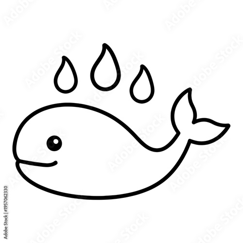 Whale with Water Drops Line Icon
