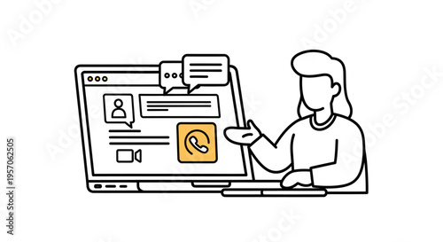 woman sitting at computer with magnifying glass.