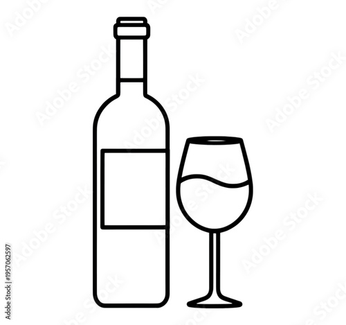 Wine Bottle and Glass Line Icon